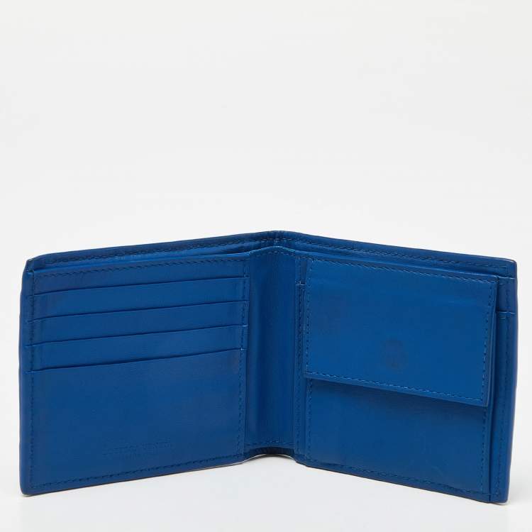 Pre Owned Bottega Veneta Blue Intrecciato Leather Bifold Wallet