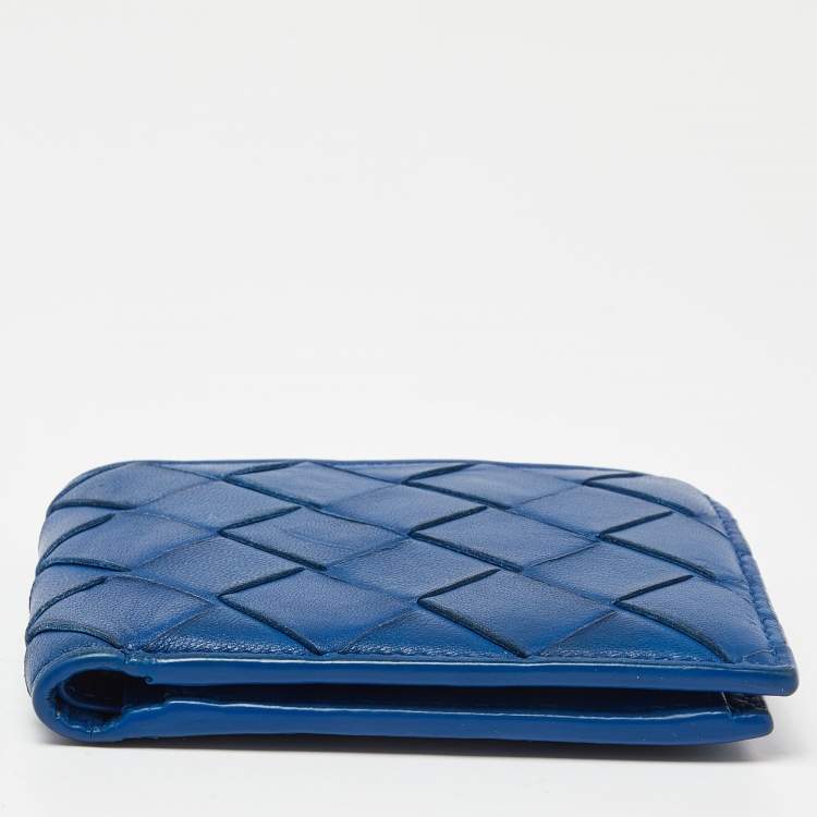 Pre Owned Bottega Veneta Blue Intrecciato Leather Bifold Wallet