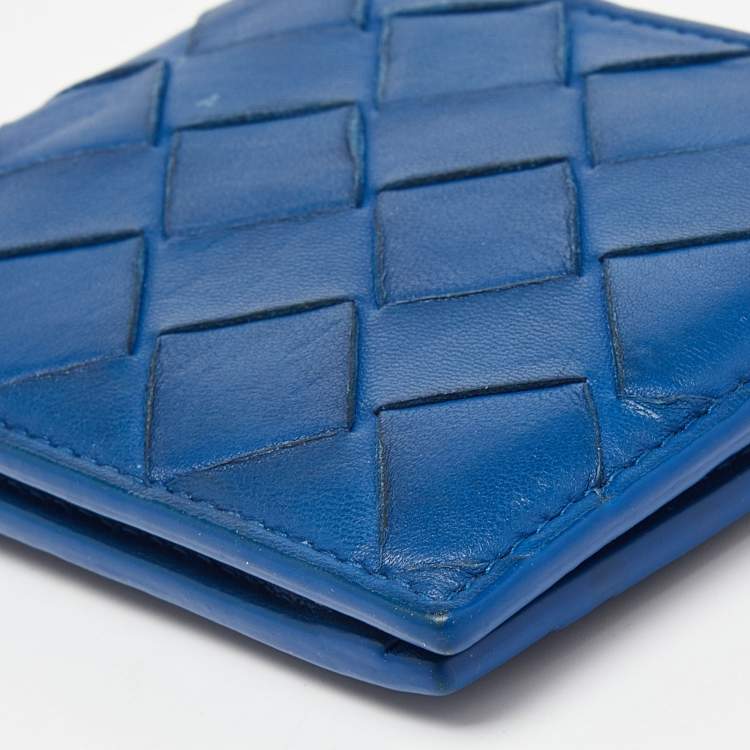 Pre Owned Bottega Veneta Blue Intrecciato Leather Bifold Wallet