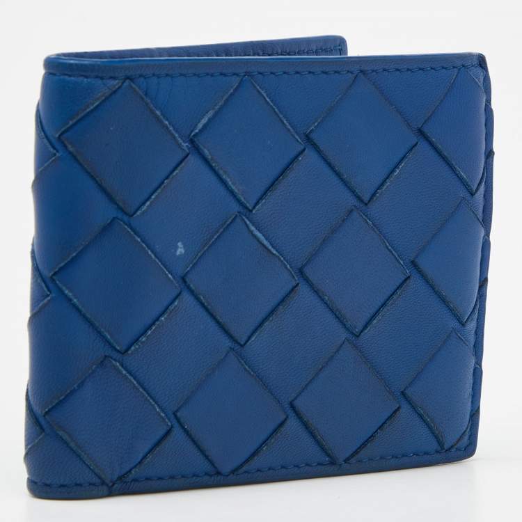 Pre Owned Bottega Veneta Blue Intrecciato Leather Bifold Wallet