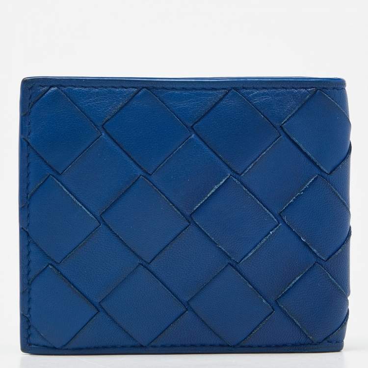 Pre Owned Bottega Veneta Blue Intrecciato Leather Bifold Wallet
