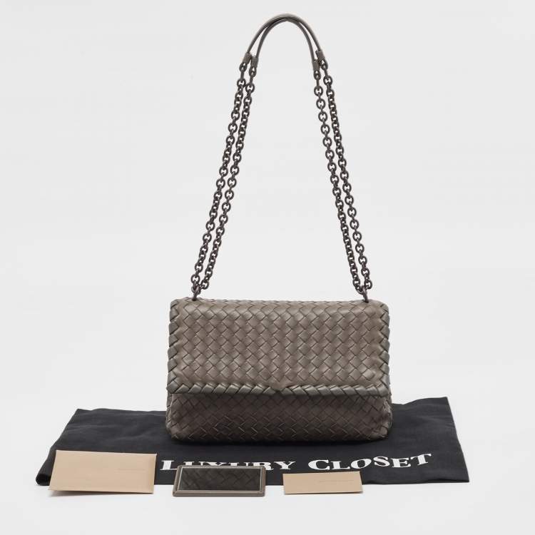 Pre Owned Bottega Veneta Grey Intrecciato Leather Small Olimpia Shoulder Bag