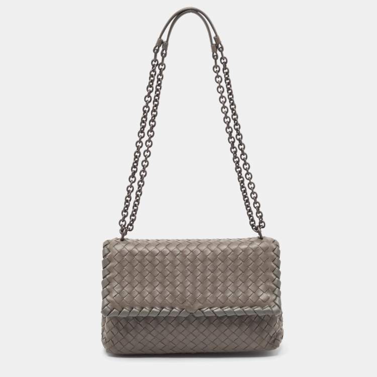 Pre Owned Bottega Veneta Grey Intrecciato Leather Small Olimpia Shoulder Bag