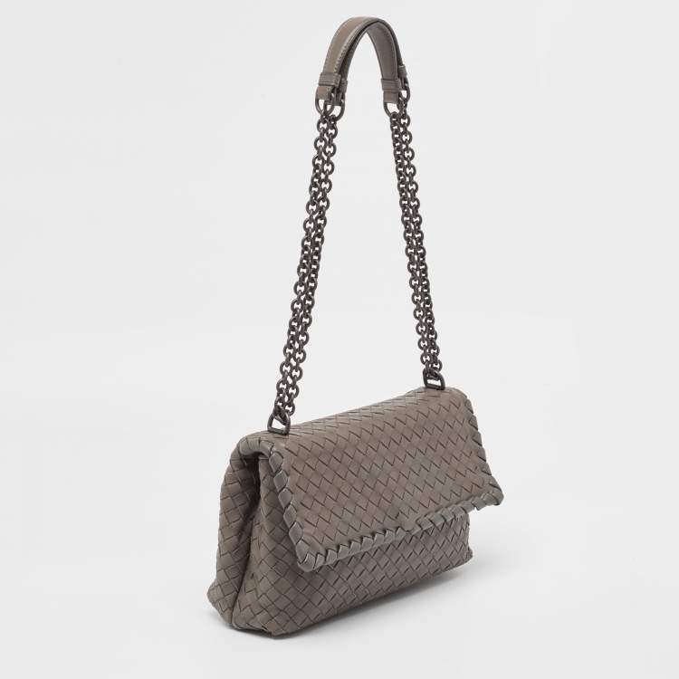 Pre Owned Bottega Veneta Grey Intrecciato Leather Small Olimpia Shoulder Bag