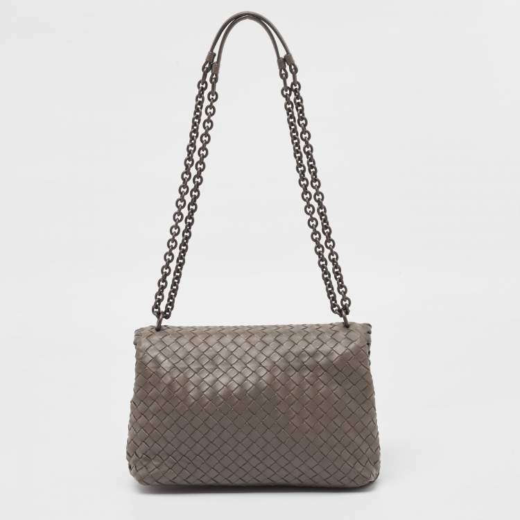 Pre Owned Bottega Veneta Grey Intrecciato Leather Small Olimpia Shoulder Bag
