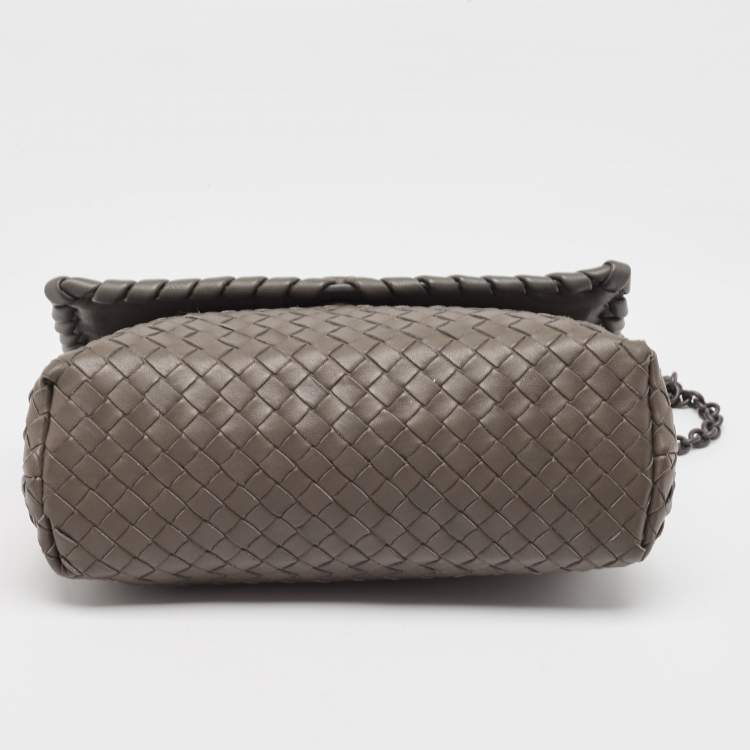 Pre Owned Bottega Veneta Grey Intrecciato Leather Small Olimpia Shoulder Bag