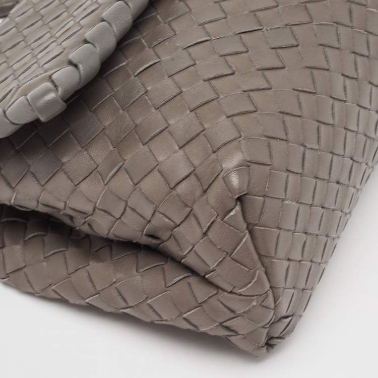 Pre Owned Bottega Veneta Grey Intrecciato Leather Small Olimpia Shoulder Bag