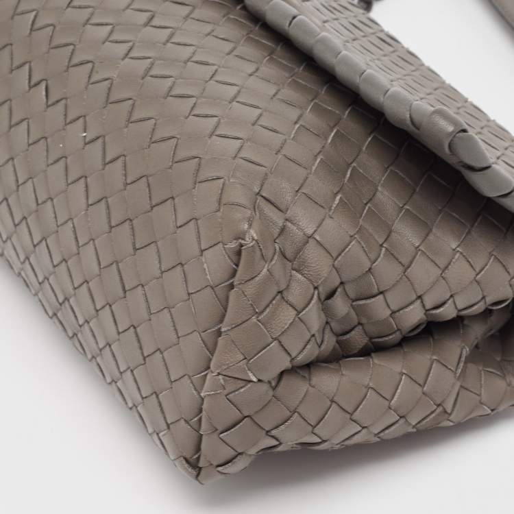 Pre Owned Bottega Veneta Grey Intrecciato Leather Small Olimpia Shoulder Bag