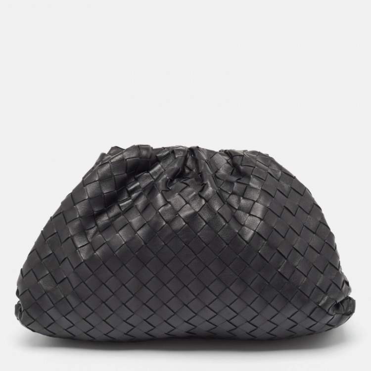 Pre Owned Bottega Veneta Black Intrecciato Leather The Pouch Clutch