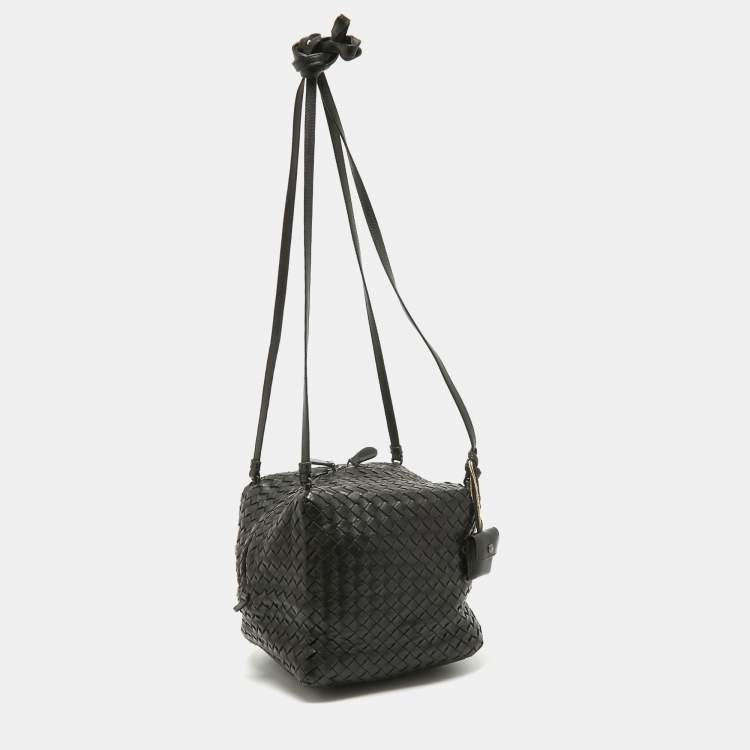 Pre Owned Bottega Veneta Dark Choco Brown Intrecciato Leather Cube Shoulder Bag