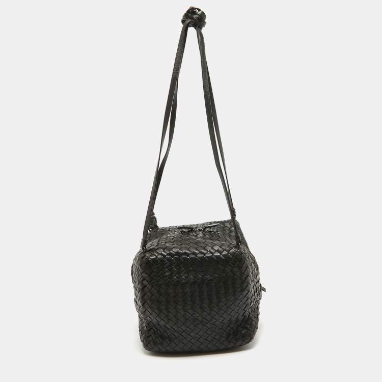 Pre Owned Bottega Veneta Dark Choco Brown Intrecciato Leather Cube Shoulder Bag