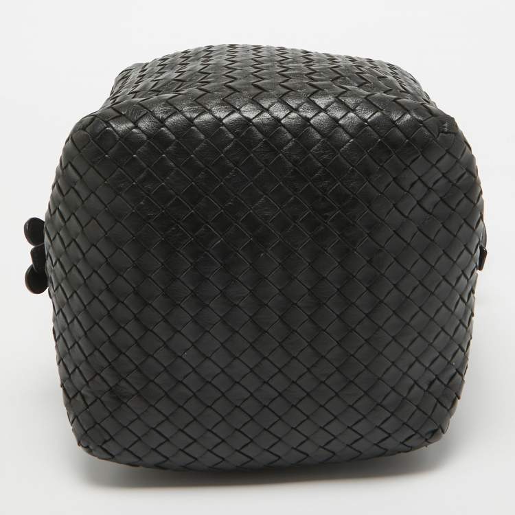 Pre Owned Bottega Veneta Dark Choco Brown Intrecciato Leather Cube Shoulder Bag