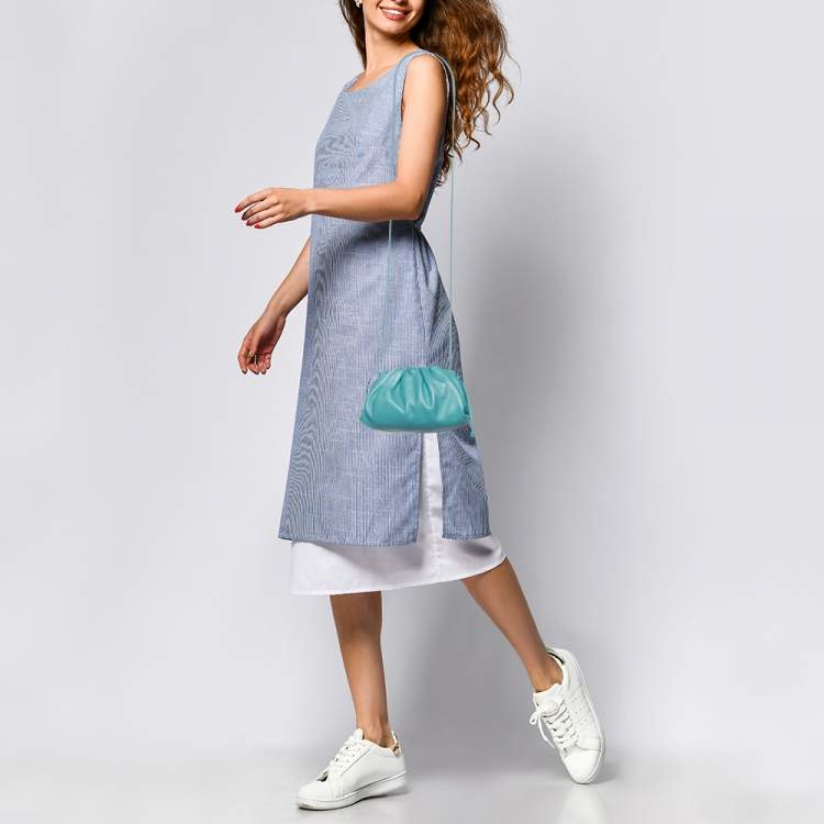 Pre Owned Bottega Veneta Blue Leather Mini The Pouch Bag