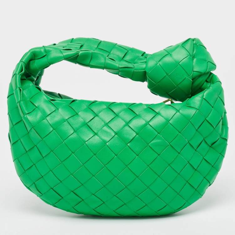 Pre Owned Bottega Veneta Green Intrecciato Leather Mini Jodie Hobo