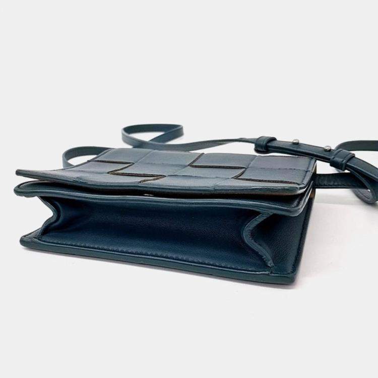 Pre Owned Bottega Veneta Teal Leather Mini Crossbody Bag