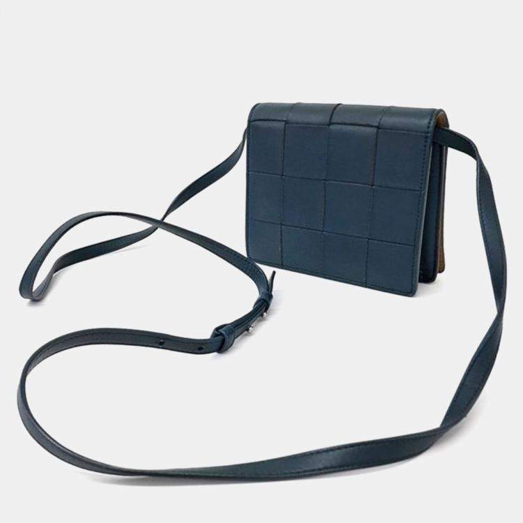 Pre Owned Bottega Veneta Teal Leather Mini Crossbody Bag