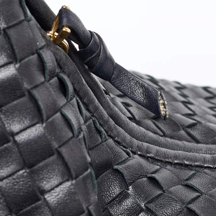 Pre Owned Bottega Veneta Black Intrecciato Leather Large Veneta Hobo