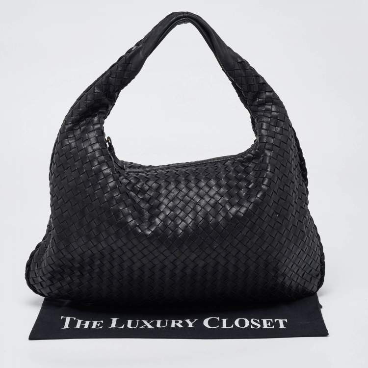 Pre Owned Bottega Veneta Black Intrecciato Leather Large Veneta Hobo