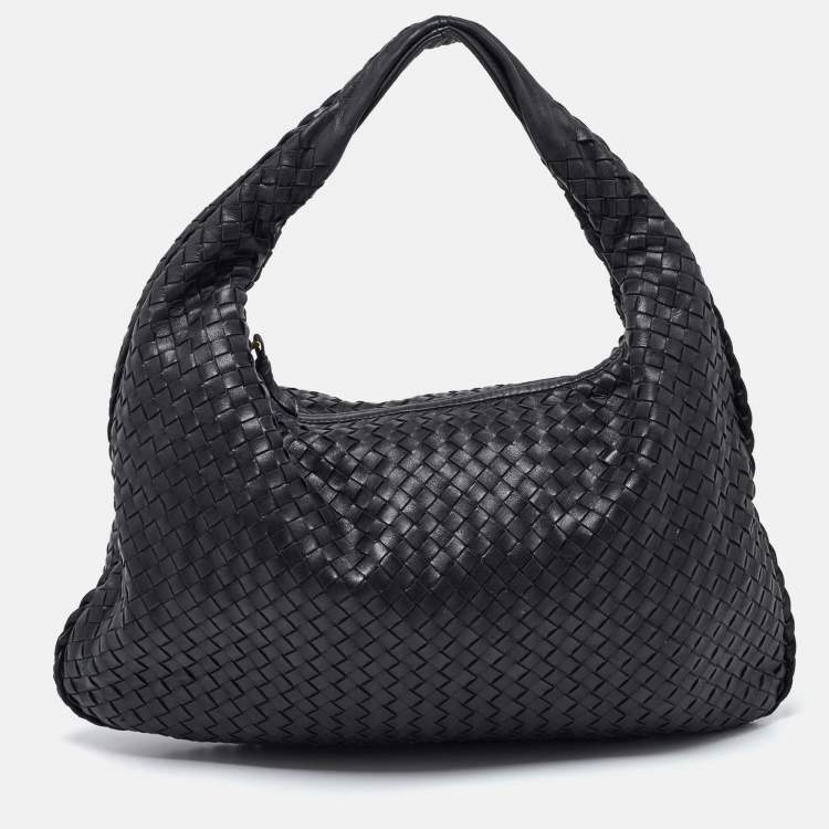 Pre Owned Bottega Veneta Black Intrecciato Leather Large Veneta Hobo