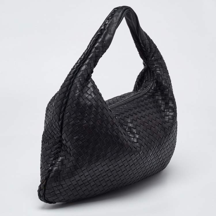 Pre Owned Bottega Veneta Black Intrecciato Leather Large Veneta Hobo