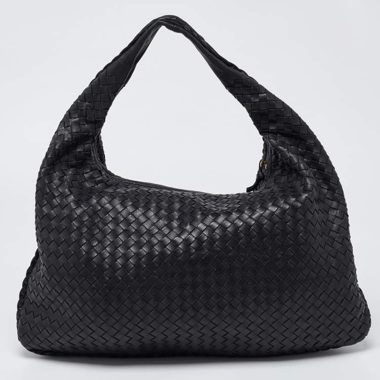 Pre Owned Bottega Veneta Black Intrecciato Leather Large Veneta Hobo