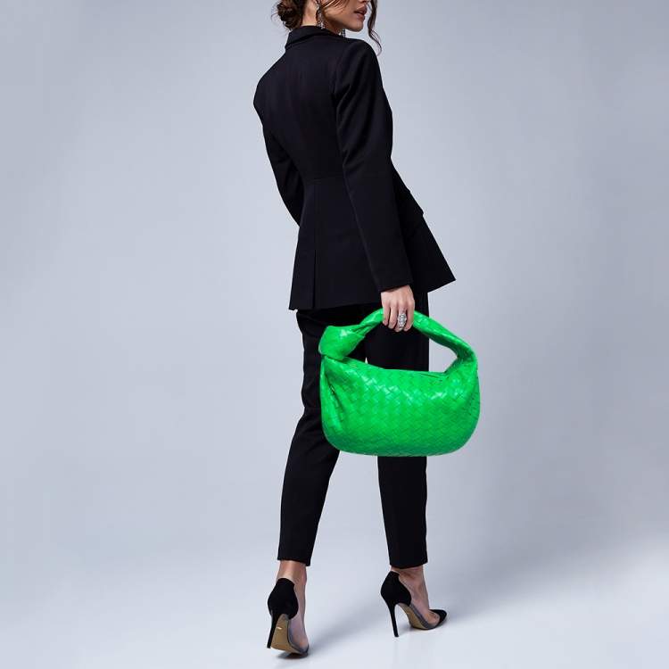 Pre Owned Bottega Veneta Green Intrecciato Leather Teen Jodie Hobo