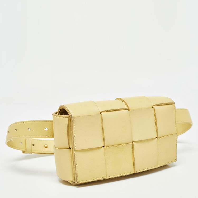 Pre Owned Bottega Veneta Yellow Intreccio Leather Cassette Belt Bag