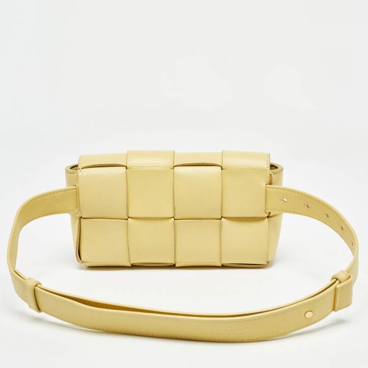 Pre Owned Bottega Veneta Yellow Intreccio Leather Cassette Belt Bag