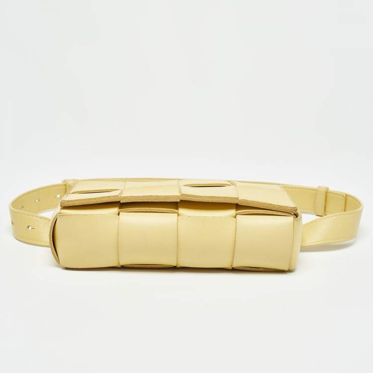 Pre Owned Bottega Veneta Yellow Intreccio Leather Cassette Belt Bag