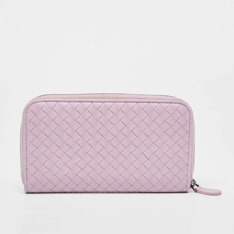 Pre Owned Bottega Veneta Lilac Intrecciato Leather Zip Around Wallet