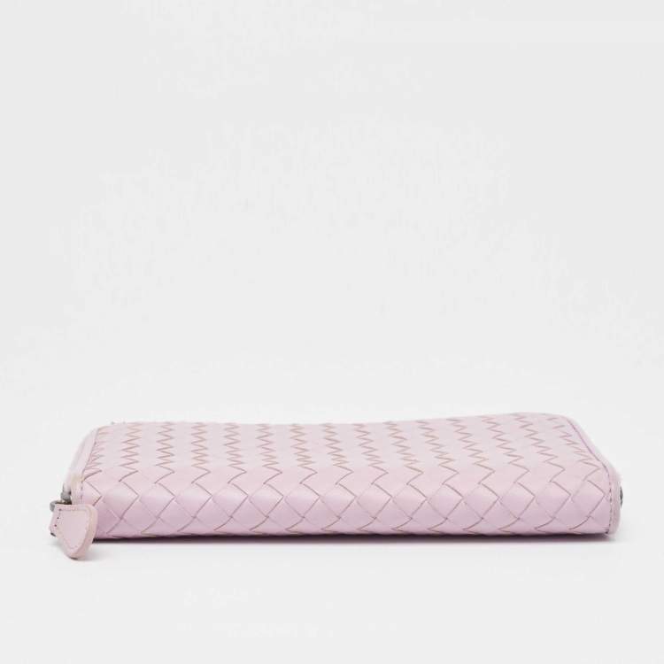 Pre Owned Bottega Veneta Lilac Intrecciato Leather Zip Around Wallet