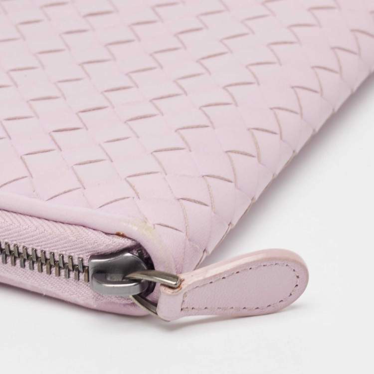 Pre Owned Bottega Veneta Lilac Intrecciato Leather Zip Around Wallet