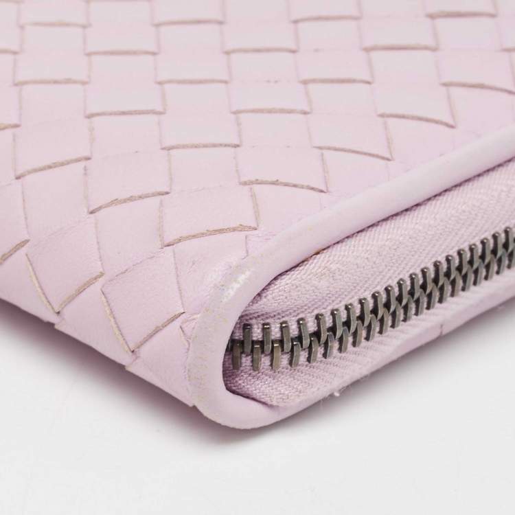 Pre Owned Bottega Veneta Lilac Intrecciato Leather Zip Around Wallet