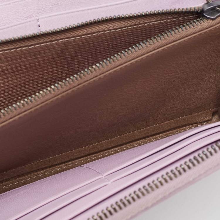 Pre Owned Bottega Veneta Lilac Intrecciato Leather Zip Around Wallet