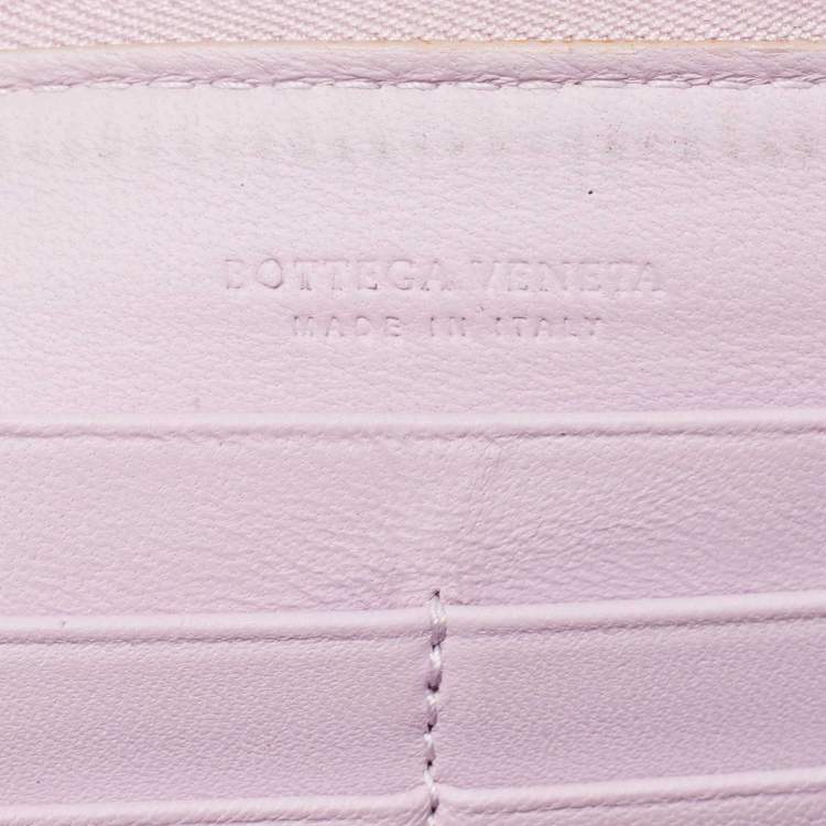 Pre Owned Bottega Veneta Lilac Intrecciato Leather Zip Around Wallet