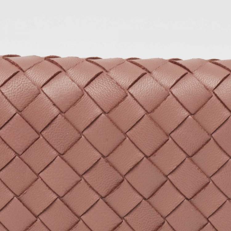 Pre Owned Bottega Veneta Dusty Pink Intrecciato Leather Trifold Wallet
