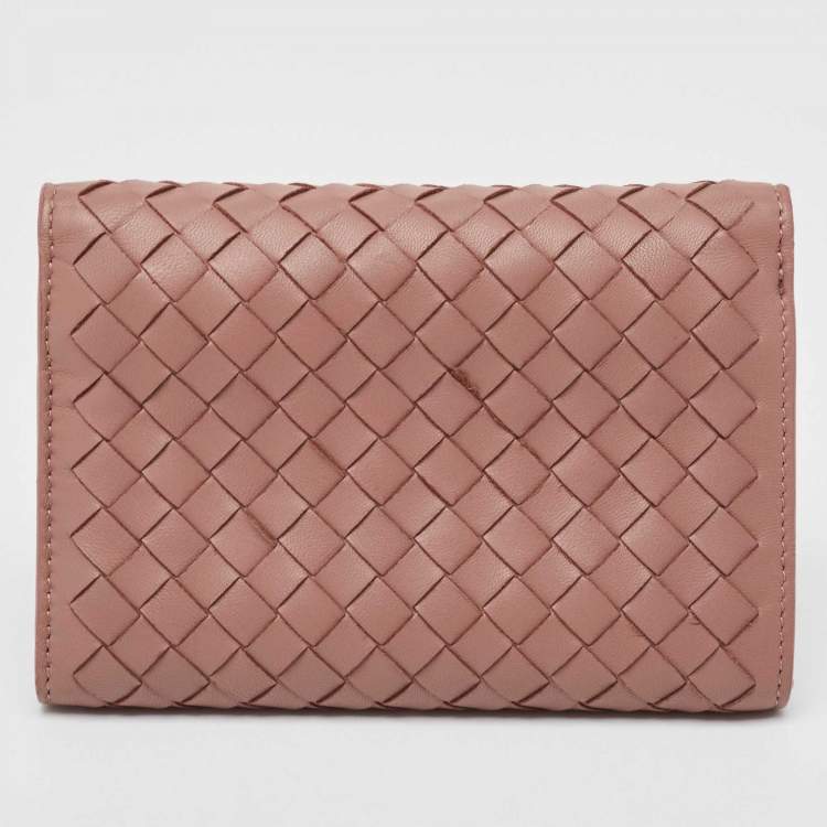 Pre Owned Bottega Veneta Dusty Pink Intrecciato Leather Trifold Wallet