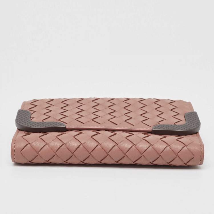 Pre Owned Bottega Veneta Dusty Pink Intrecciato Leather Trifold Wallet