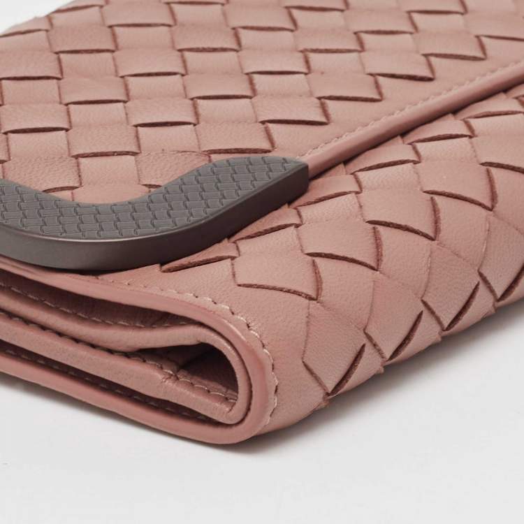 Pre Owned Bottega Veneta Dusty Pink Intrecciato Leather Trifold Wallet