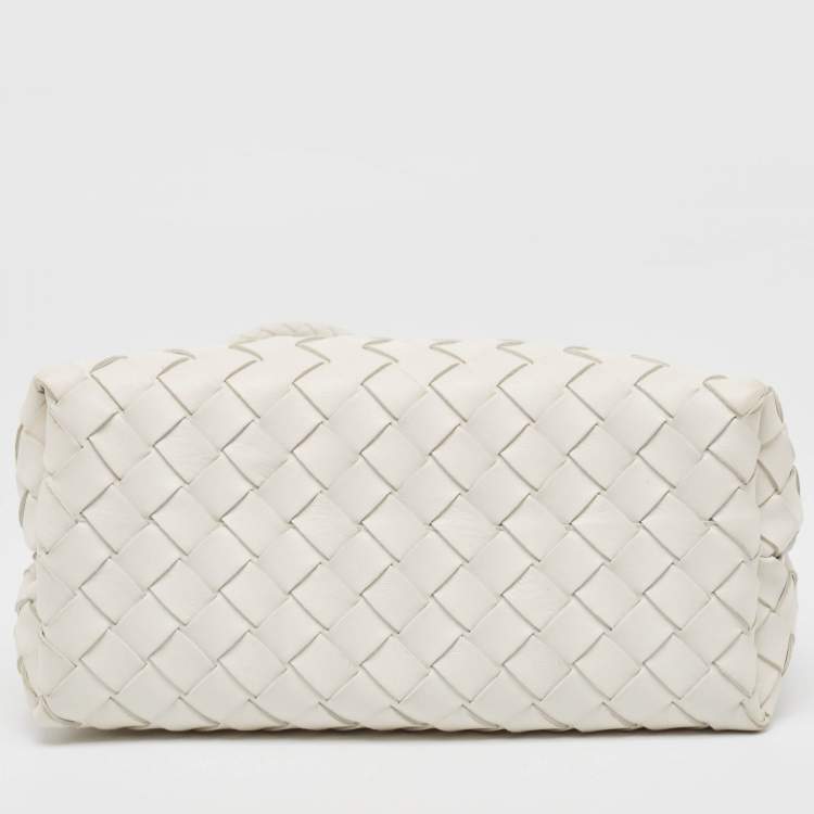 Pre Owned Bottega Veneta White Intrecciato Leather Small Andiamo Tote