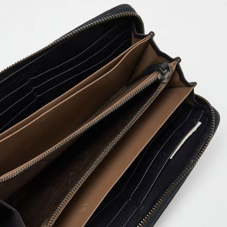 Pre Owned Bottega Veneta Black Intrecciato Leather Zip Around Wallet