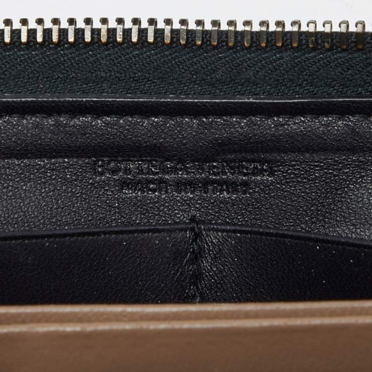 Pre Owned Bottega Veneta Black Intrecciato Leather Zip Around Wallet