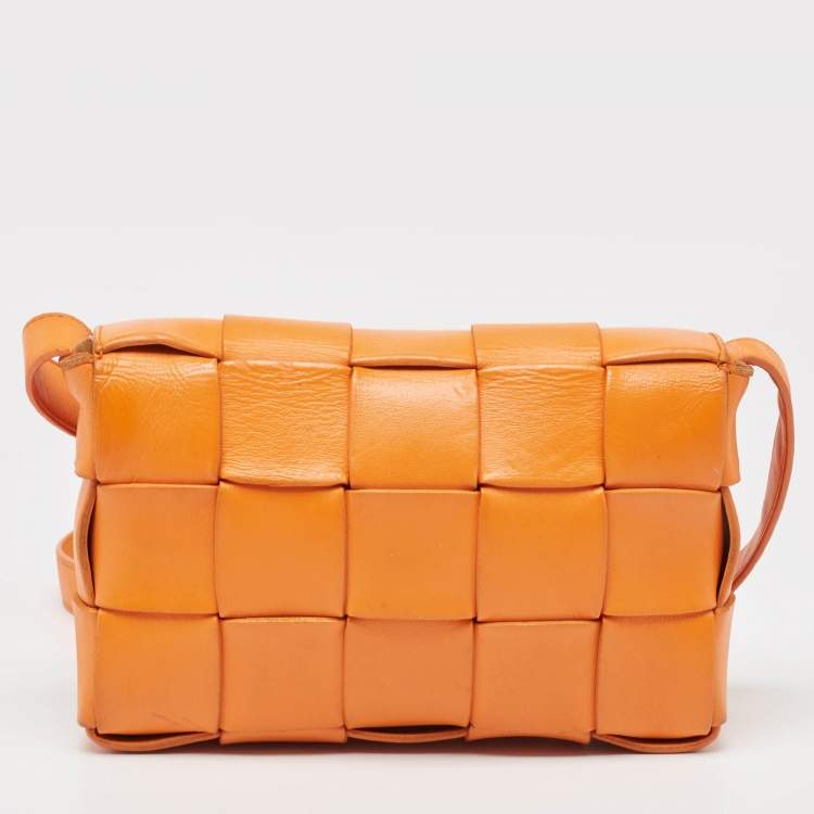 Pre Owned Bottega Veneta Orange Intreccio Leather Cassette Shoulder Bag