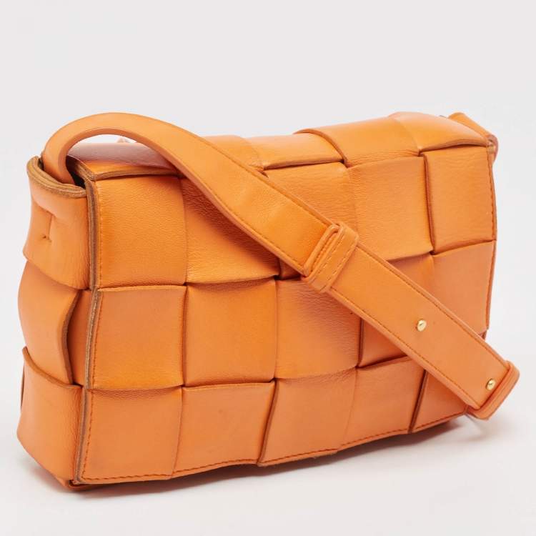 Pre Owned Bottega Veneta Orange Intreccio Leather Cassette Shoulder Bag