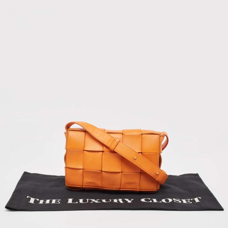 Pre Owned Bottega Veneta Orange Intreccio Leather Cassette Shoulder Bag