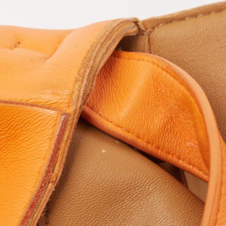Pre Owned Bottega Veneta Orange Intreccio Leather Cassette Shoulder Bag