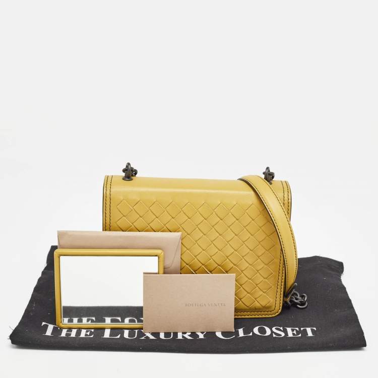 Pre Owned Bottega Veneta Light Yellow Intrecciato Leather Mini Runway Shoulder Bag