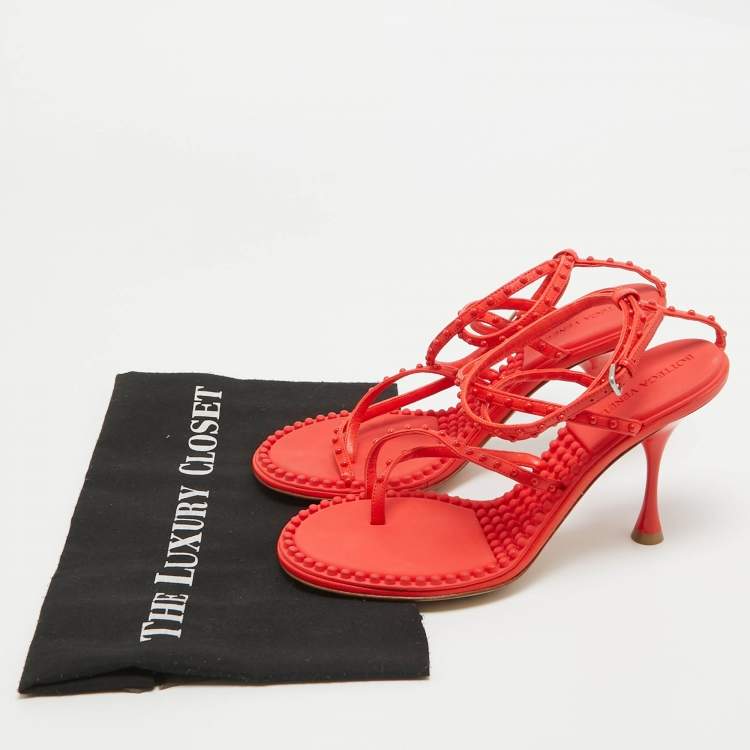 Pre Owned Bottega Veneta Orange Leather Ankle Strap Sandals Size 38