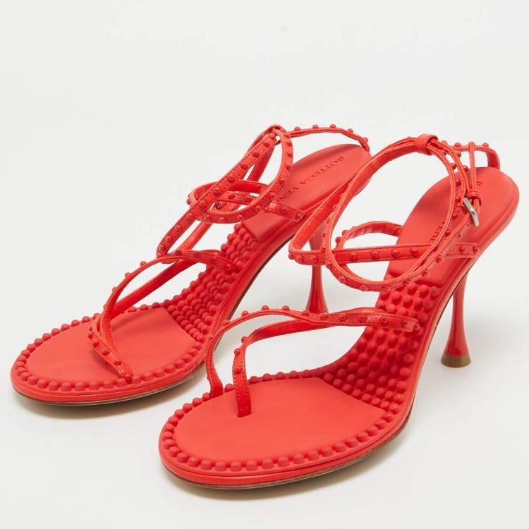 Pre Owned Bottega Veneta Orange Leather Ankle Strap Sandals Size 38