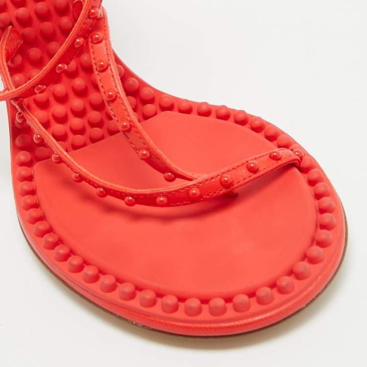 Pre Owned Bottega Veneta Orange Leather Ankle Strap Sandals Size 38